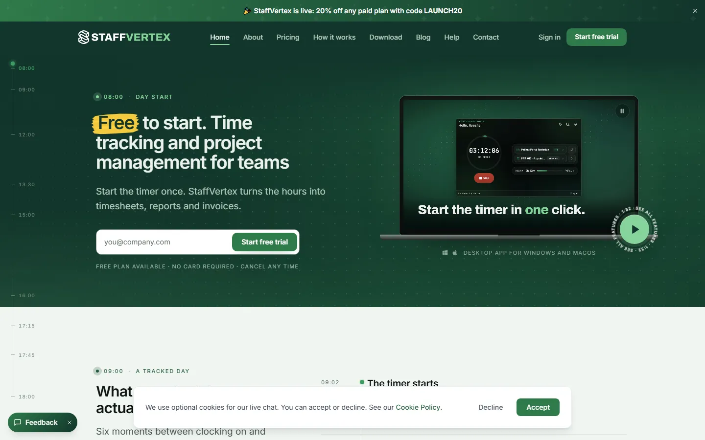 Staffvertex home page on desktop
