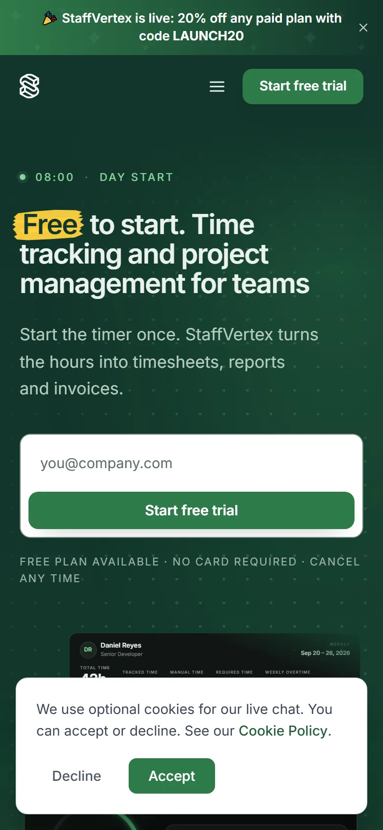 Staffvertex home page on a phone