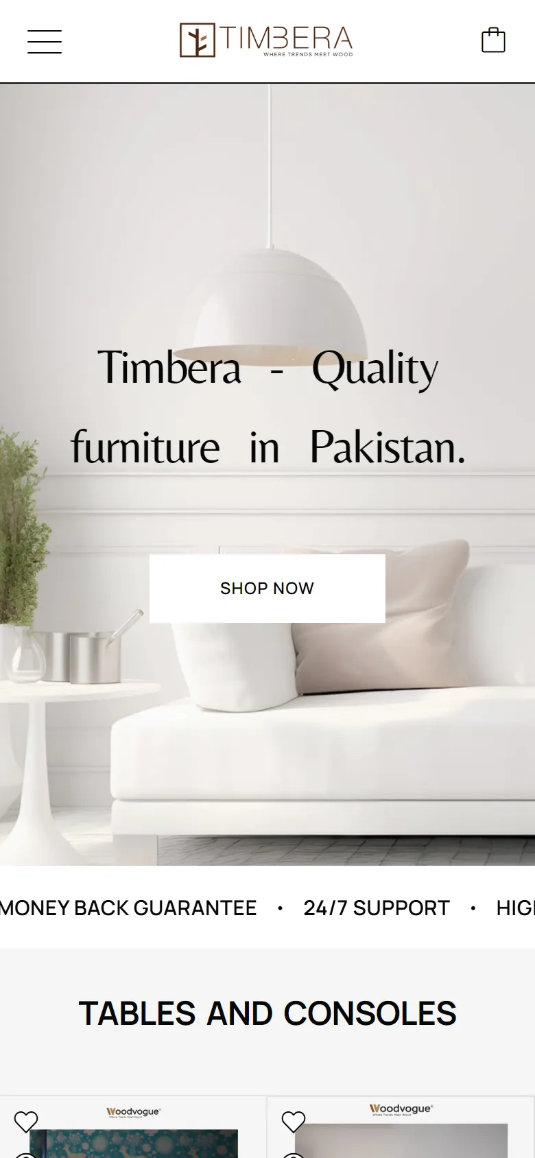 Timbera.pk storefront on a phone